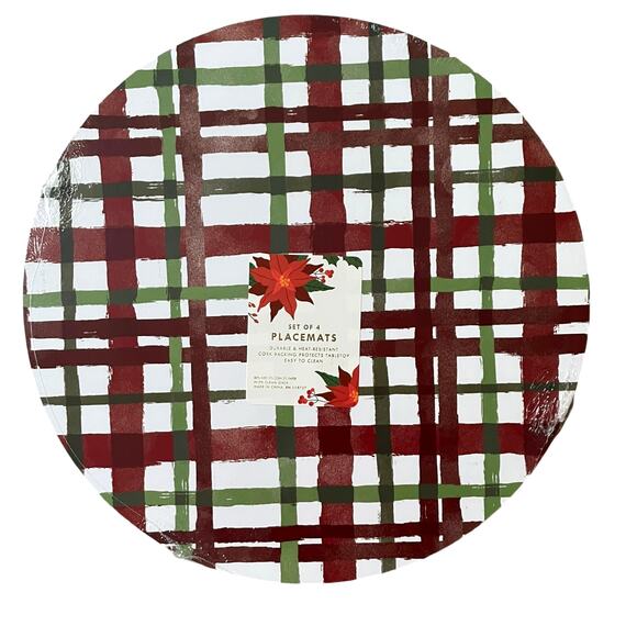 Christmas Boutique Reversible Cork Backed Placemats 15in Round Set of 4 New - Picture 1 of 15